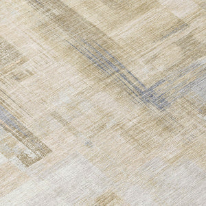 HomeRoots 5' Stylish Ivory and Beige Abstract Area Rug for Indoor and Outdoor Use - Washable and Durable Design 8' Round 609204