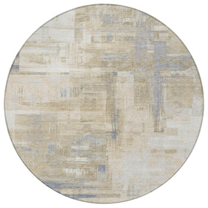 HomeRoots 5' Stylish Ivory and Beige Abstract Area Rug for Indoor and Outdoor Use - Washable and Durable Design 8' Round 609204