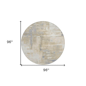 HomeRoots 5' Stylish Ivory and Beige Abstract Area Rug for Indoor and Outdoor Use - Washable and Durable Design 8' Round 609204