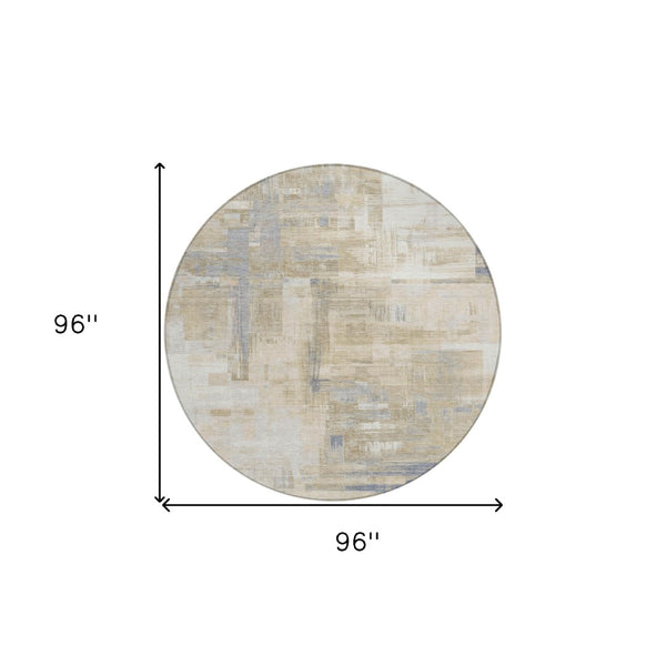 HomeRoots 5' Stylish Ivory and Beige Abstract Area Rug for Indoor and Outdoor Use - Washable and Durable Design 8' Round 609204