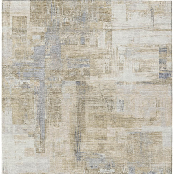 HomeRoots 5' Stylish Ivory and Beige Abstract Area Rug for Indoor and Outdoor Use - Washable and Durable Design 8' X 10' 609205