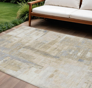 HomeRoots 5' Stylish Ivory and Beige Abstract Area Rug for Indoor and Outdoor Use - Washable and Durable Design 8' X 10' 609205