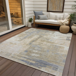 HomeRoots 5' Stylish Ivory and Beige Abstract Area Rug for Indoor and Outdoor Use - Washable and Durable Design 8' X 10' 609205