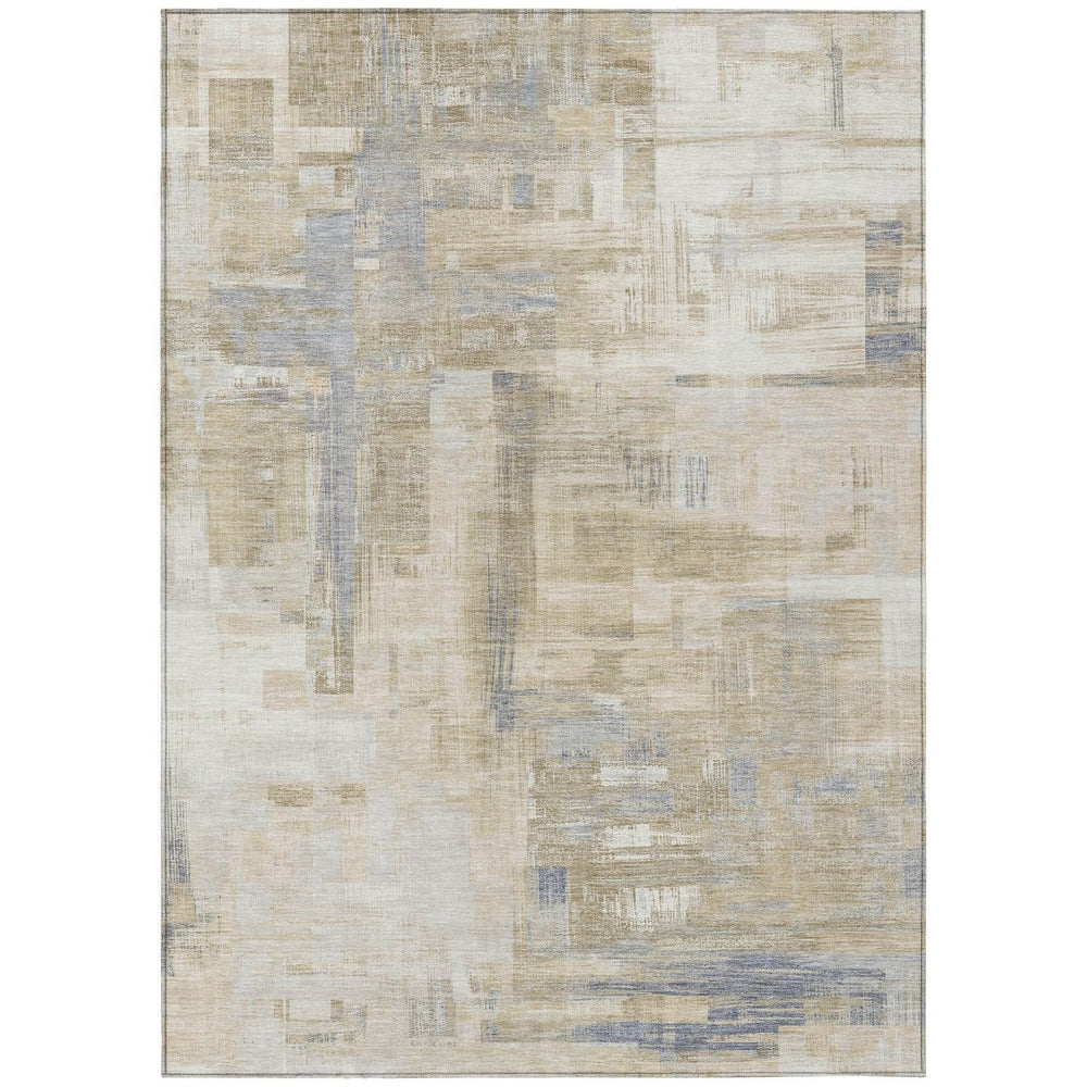 HomeRoots 5' Stylish Ivory and Beige Abstract Area Rug for Indoor and Outdoor Use - Washable and Durable Design 8' X 10' 609205