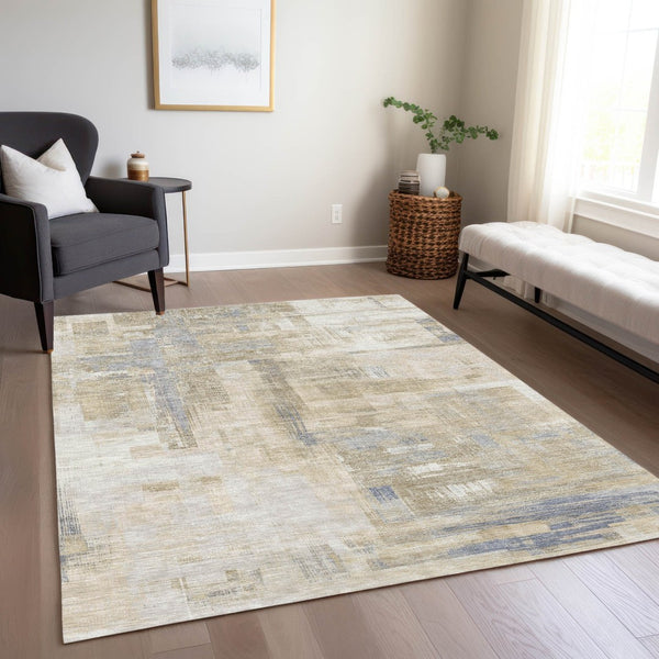 HomeRoots 5' Stylish Ivory and Beige Abstract Area Rug for Indoor and Outdoor Use - Washable and Durable Design 8' X 10' 609205