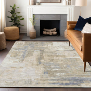 HomeRoots 5' Stylish Ivory and Beige Abstract Area Rug for Indoor and Outdoor Use - Washable and Durable Design 9' X 12' 609206