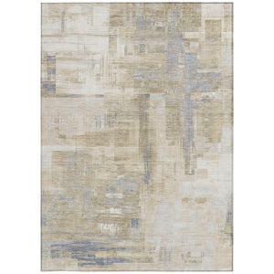 HomeRoots 5' Stylish Ivory and Beige Abstract Area Rug for Indoor and Outdoor Use - Washable and Durable Design 10' X 14' 609207