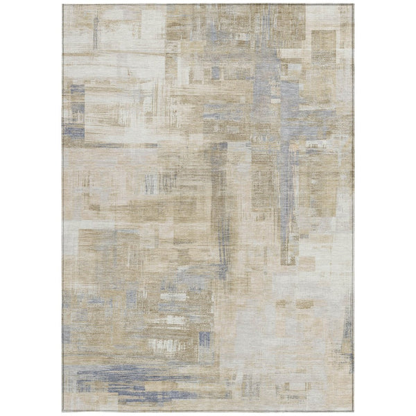 HomeRoots 5' Stylish Ivory and Beige Abstract Area Rug for Indoor and Outdoor Use - Washable and Durable Design 10' X 14' 609207