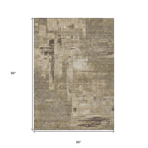 HomeRoots 5' Abstract Brown and Beige Washable Indoor-Outdoor Area Rug for Effortless Style and Durability 5' X 8' 609209