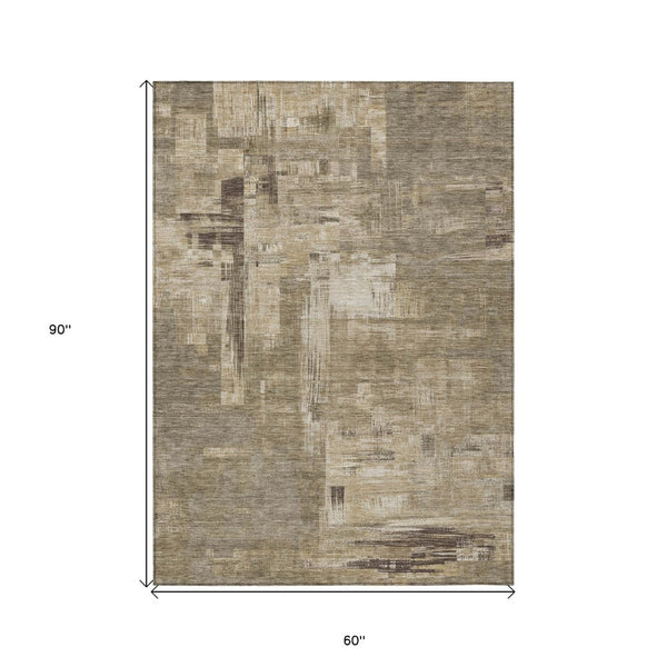 HomeRoots 5' Abstract Brown and Beige Washable Indoor-Outdoor Area Rug for Effortless Style and Durability 5' X 8' 609209