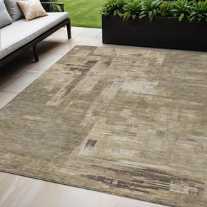 HomeRoots 5' Abstract Brown and Beige Washable Indoor-Outdoor Area Rug for Effortless Style and Durability 5' X 8' 609209
