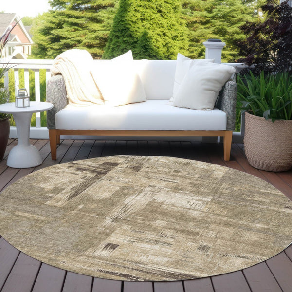 HomeRoots 5' Abstract Brown and Beige Washable Indoor-Outdoor Area Rug for Effortless Style and Durability 8' Round 609210