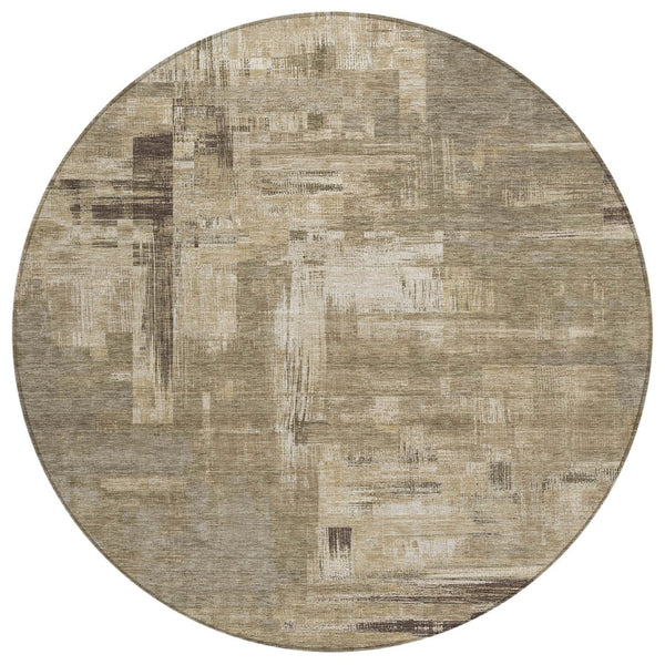 HomeRoots 5' Abstract Brown and Beige Washable Indoor-Outdoor Area Rug for Effortless Style and Durability 8' Round 609210