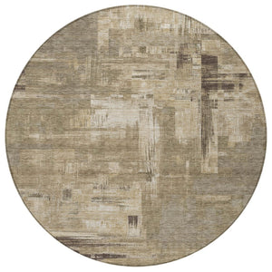 HomeRoots 5' Abstract Brown and Beige Washable Indoor-Outdoor Area Rug for Effortless Style and Durability 8' Round 609210
