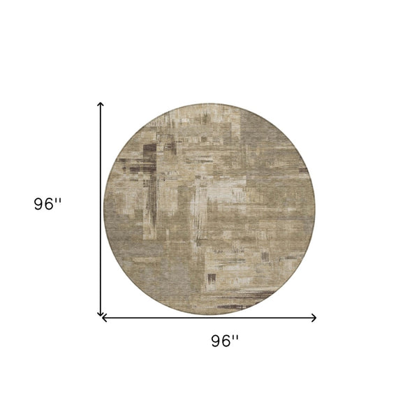 HomeRoots 5' Abstract Brown and Beige Washable Indoor-Outdoor Area Rug for Effortless Style and Durability 8' Round 609210