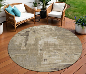 HomeRoots 5' Abstract Brown and Beige Washable Indoor-Outdoor Area Rug for Effortless Style and Durability 8' Round 609210