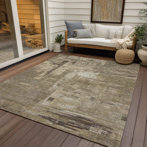HomeRoots 5' Abstract Brown and Beige Washable Indoor-Outdoor Area Rug for Effortless Style and Durability 8' X 10' 609211