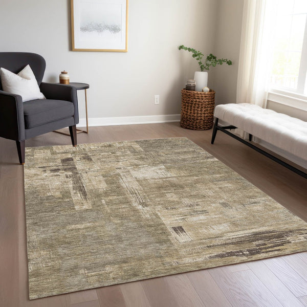 HomeRoots 5' Abstract Brown and Beige Washable Indoor-Outdoor Area Rug for Effortless Style and Durability 8' X 10' 609211