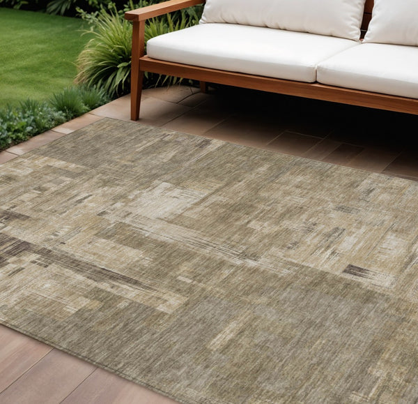 HomeRoots 5' Abstract Brown and Beige Washable Indoor-Outdoor Area Rug for Effortless Style and Durability 10' X 14' 609213