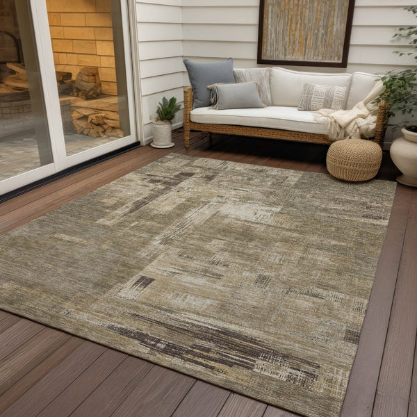 HomeRoots 5' Abstract Brown and Beige Washable Indoor-Outdoor Area Rug for Effortless Style and Durability 10' X 14' 609213