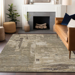 HomeRoots 5' Abstract Brown and Beige Washable Indoor-Outdoor Area Rug for Effortless Style and Durability 10' X 14' 609213