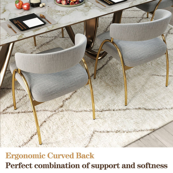 English Elm Dining Chair Set with Curved Back Gold Metal Frame Upholstered Fabric Seat Pair Light Grey W1567P343601