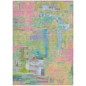 HomeRoots 5' Vibrant Pink, Key Lime & Sky Blue Abstract Washable Area Rug for Indoor/Outdoor Spaces 5' X 8' 609215