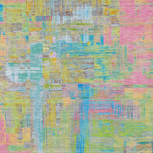 HomeRoots 5' Vibrant Pink, Key Lime & Sky Blue Abstract Washable Area Rug for Indoor/Outdoor Spaces 8' X 10' 609217