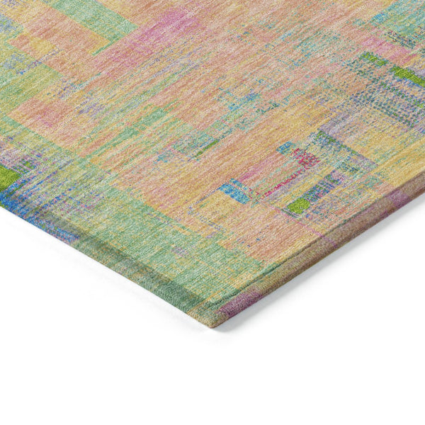 HomeRoots 5' Vibrant Pink, Key Lime & Sky Blue Abstract Washable Area Rug for Indoor/Outdoor Spaces 9' X 12' 609218