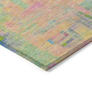 HomeRoots 5' Vibrant Pink, Key Lime & Sky Blue Abstract Washable Area Rug for Indoor/Outdoor Spaces 10' X 14' 609219