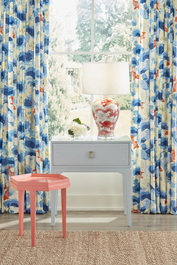 Wildwood Prosperity Dragon Lamp — Hand-Painted Porcelain With Clear Acrylic Base, White Drum Shade Accent 60922