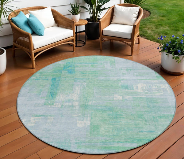 HomeRoots 5' Sky Blue Abstract Washable Indoor Outdoor Area Rug - Stylish, Durable, and Easy to Clean for Any Space 8' Round 609222