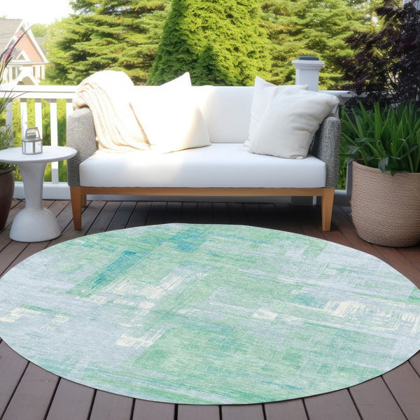 HomeRoots 5' Sky Blue Abstract Washable Indoor Outdoor Area Rug - Stylish, Durable, and Easy to Clean for Any Space 8' Round 609222