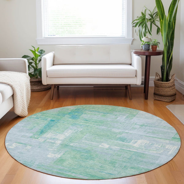 HomeRoots 5' Sky Blue Abstract Washable Indoor Outdoor Area Rug - Stylish, Durable, and Easy to Clean for Any Space 8' Round 609222