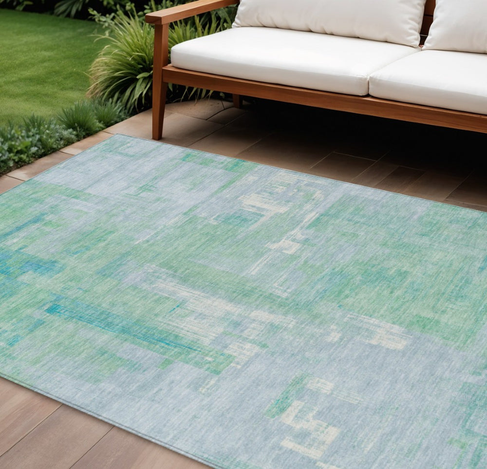 HomeRoots 9' X 12' Sky Blue Abstract Washable Indoor-Outdoor Area Rug - Durable, Stylish & Easy Care for Homes 609224