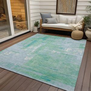 HomeRoots 5' Sky Blue Abstract Washable Indoor Outdoor Area Rug - Stylish, Durable, and Easy to Clean for Any Space 10' X 14' 609225