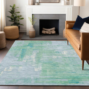 HomeRoots 5' Sky Blue Abstract Washable Indoor Outdoor Area Rug - Stylish, Durable, and Easy to Clean for Any Space 10' X 14' 609225