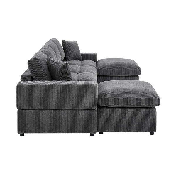English Elm Corduroy Modular Sectional Sofa with Dual Ottomans for Flexible Living Room Seating Dark Gray B2748S00022