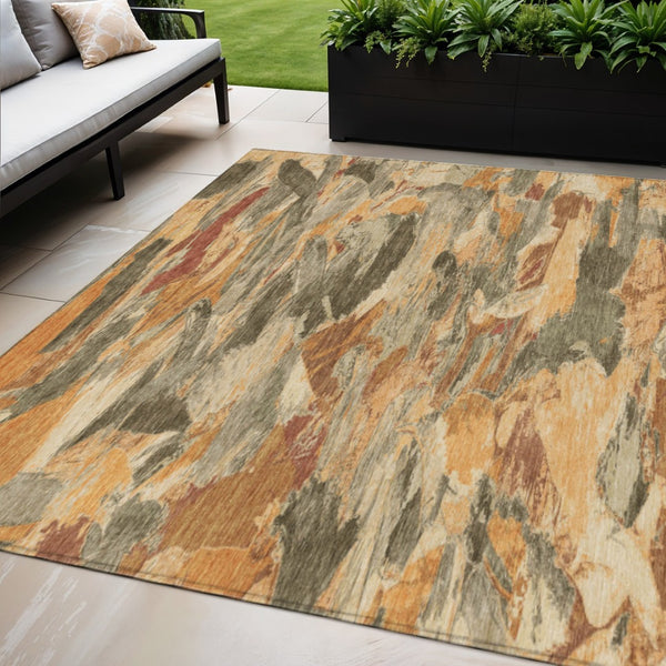 HomeRoots 5' Copper and Orange Abstract Area Rug – Stylish, Washable Design for Indoor and Outdoor Spaces 5' X 8' 609233
