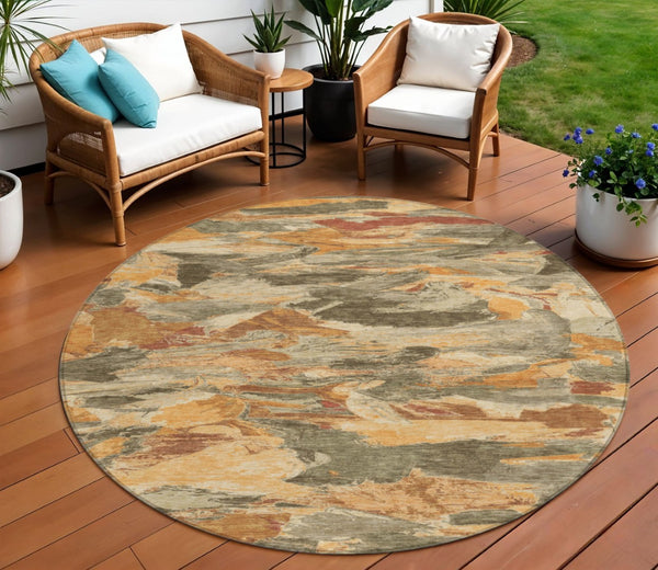 HomeRoots 5' Copper and Orange Abstract Area Rug – Stylish, Washable Design for Indoor and Outdoor Spaces 8' Round 609234