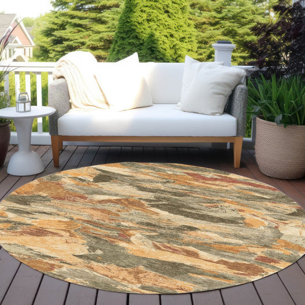 HomeRoots 5' Copper and Orange Abstract Area Rug – Stylish, Washable Design for Indoor and Outdoor Spaces 8' Round 609234