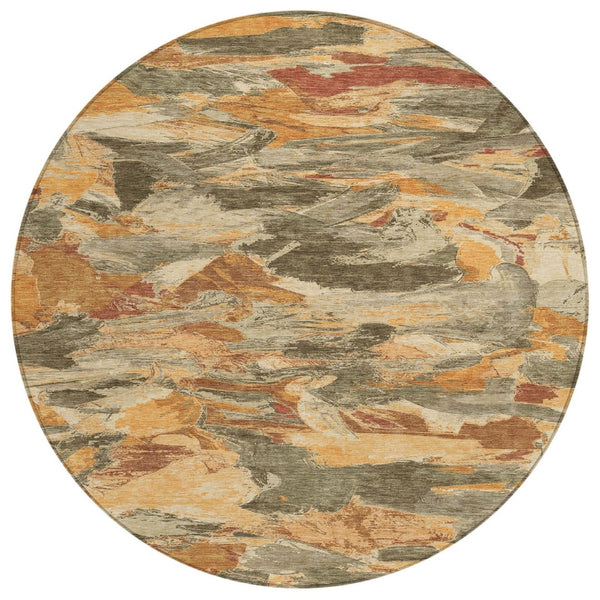 HomeRoots 5' Copper and Orange Abstract Area Rug – Stylish, Washable Design for Indoor and Outdoor Spaces 8' Round 609234