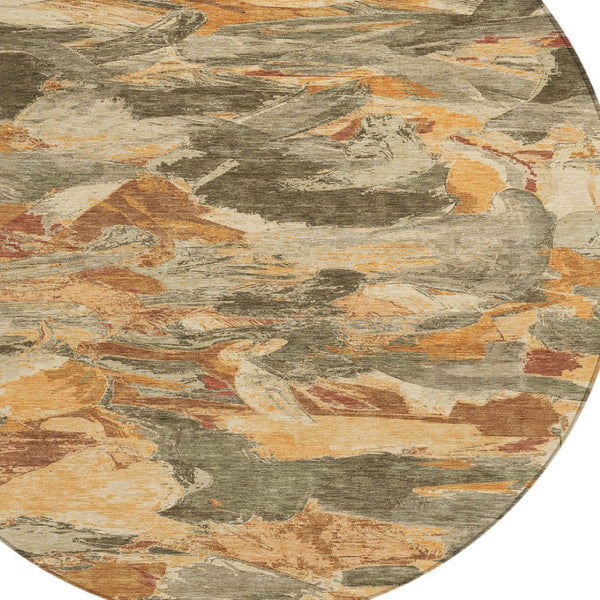 HomeRoots 5' Copper and Orange Abstract Area Rug – Stylish, Washable Design for Indoor and Outdoor Spaces 8' Round 609234