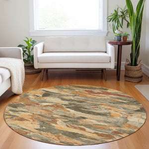 HomeRoots 5' Copper and Orange Abstract Area Rug – Stylish, Washable Design for Indoor and Outdoor Spaces 8' Round 609234