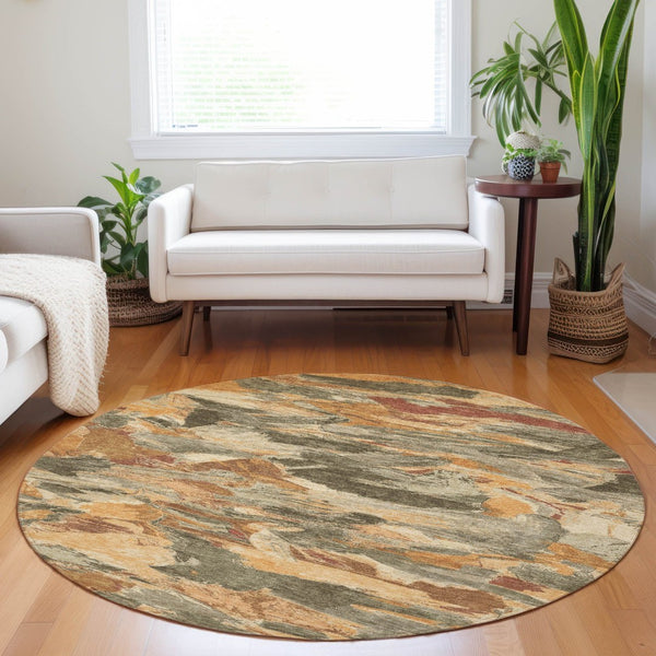 HomeRoots 5' Copper and Orange Abstract Area Rug – Stylish, Washable Design for Indoor and Outdoor Spaces 8' Round 609234