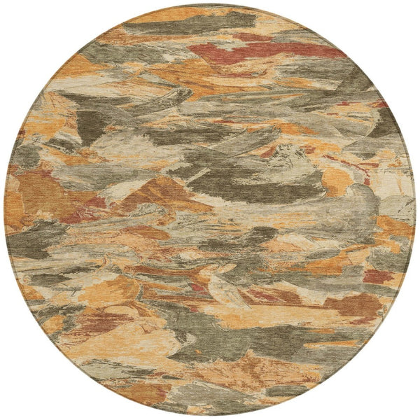 HomeRoots 5' Copper and Orange Abstract Area Rug – Stylish, Washable Design for Indoor and Outdoor Spaces 8' Round 609234