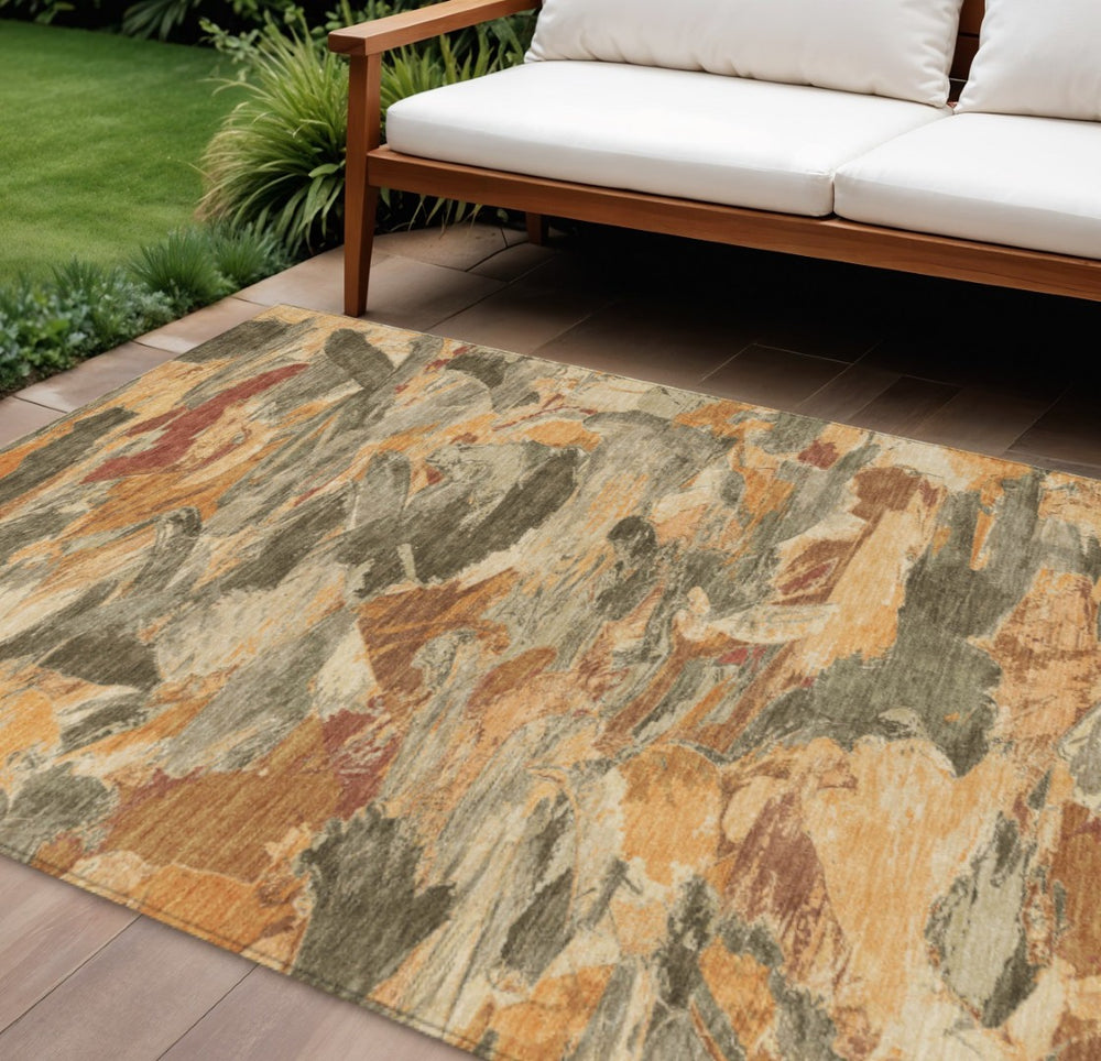 HomeRoots 5' Copper and Orange Abstract Area Rug – Stylish, Washable Design for Indoor and Outdoor Spaces 8' X 10' 609235