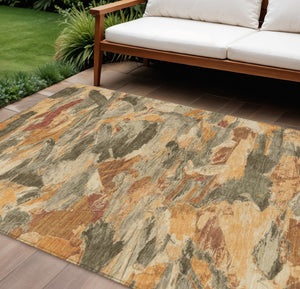 HomeRoots 5' Copper and Orange Abstract Area Rug – Stylish, Washable Design for Indoor and Outdoor Spaces 8' X 10' 609235