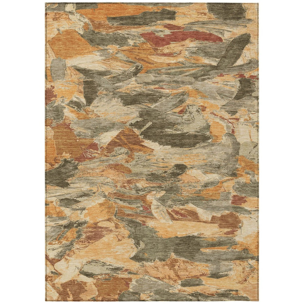 HomeRoots 5' Copper and Orange Abstract Area Rug – Stylish, Washable Design for Indoor and Outdoor Spaces 8' X 10' 609235