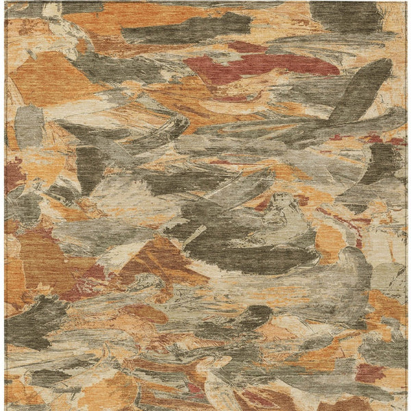 HomeRoots 5' Copper and Orange Abstract Area Rug – Stylish, Washable Design for Indoor and Outdoor Spaces 9' X 12' 609236